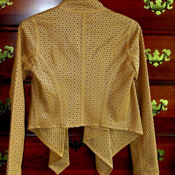 New GILI Vegan Faux Leather Tan Open Front Moto Jacket - Size 0 (XS) MSRP:$109 - Picture 9 of 10